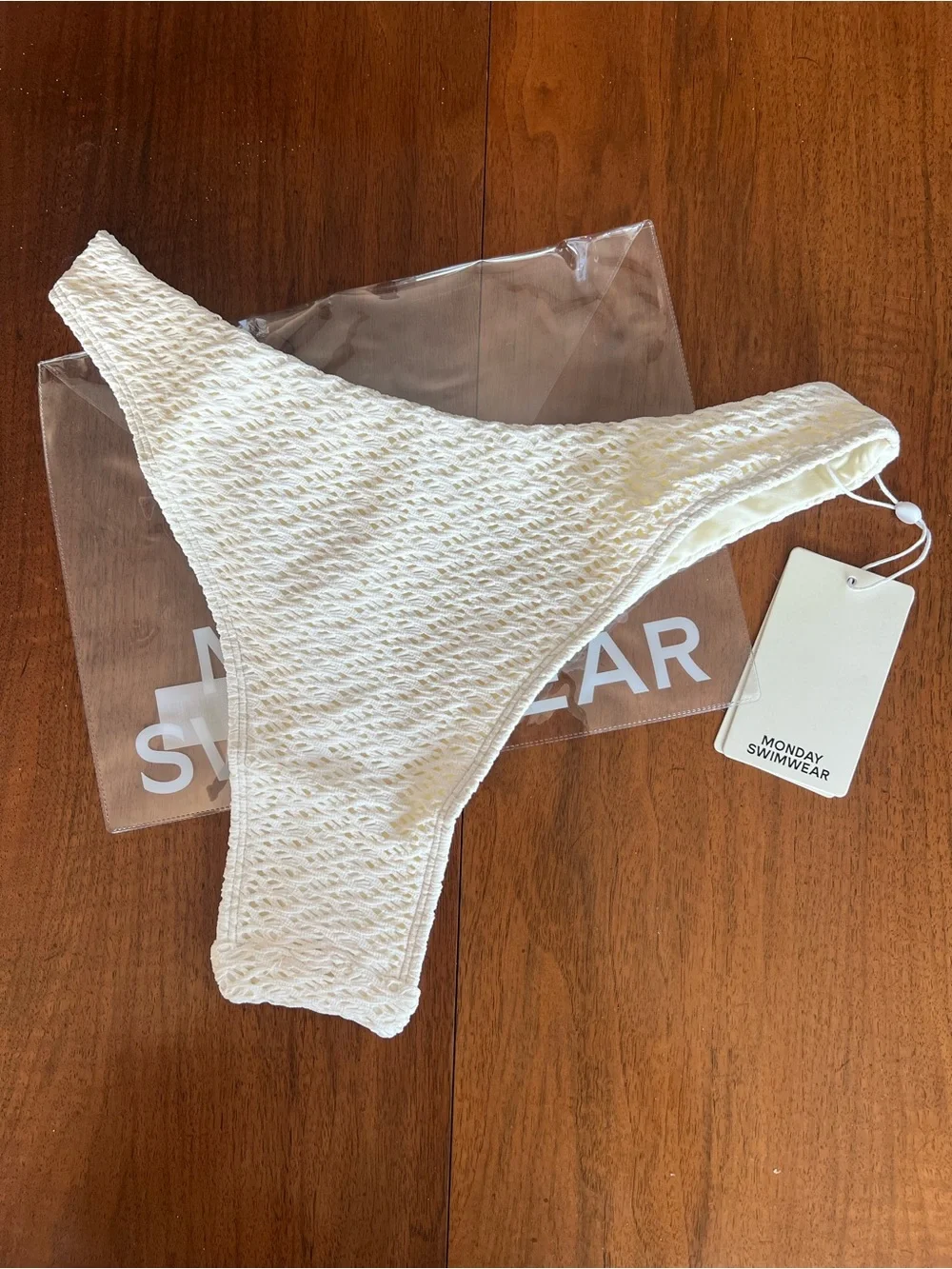 Monday Swimwear Cream Smocked High-Cut Bikini Bottom